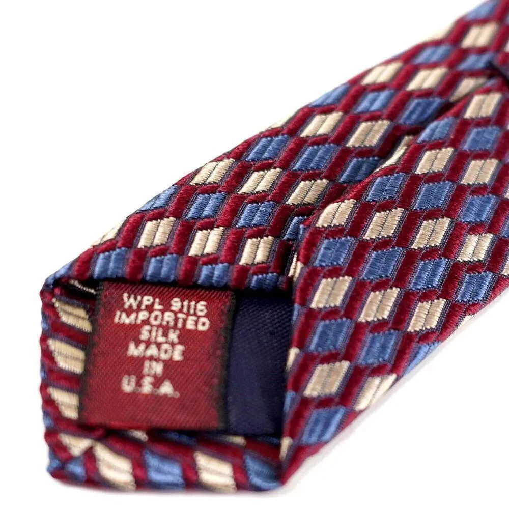Jos A Bank‎ Corporate Collection Burgundy Red Geometric Check Woven Silk Tie